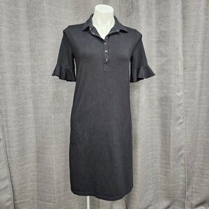 CHICO'S Zenergy Ruffle Sleeve Polo Shirt‎ Dress Knit Pockets Black Size 00/US  2
